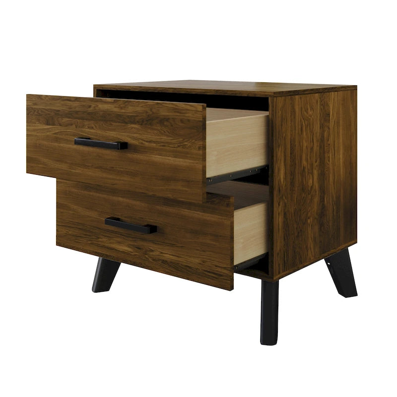 Mesita de noche de madera de 2 cajones de estilo clásico