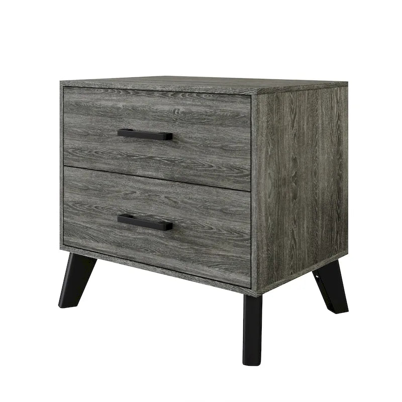 Mesita de noche de madera de 2 cajones de estilo clásico