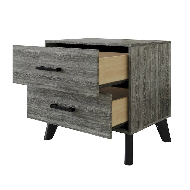 Mesita de noche de madera de 2 cajones de estilo clásico