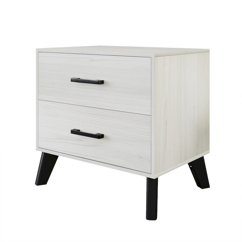 Mesita de noche de madera de 2 cajones de estilo clásico