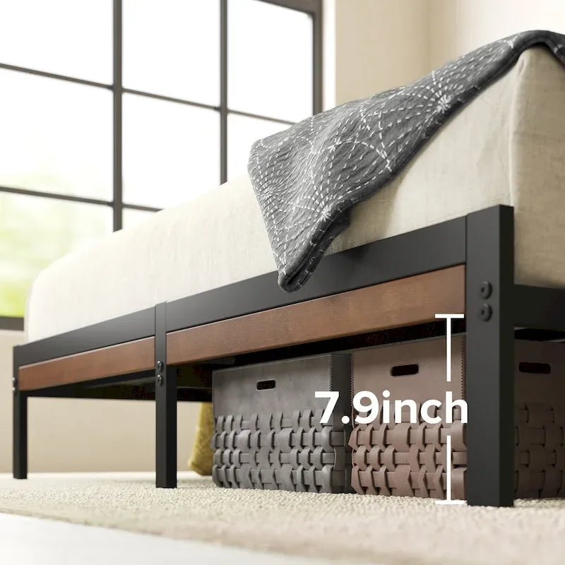 Estructura de cama con plataforma de bambú marrón y metal