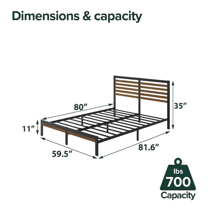 Estructura de cama con plataforma de bambú marrón y metal