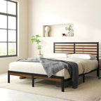 Estructura de cama con plataforma de bambú marrón y metal