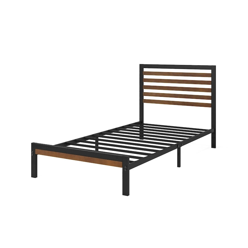 Estructura de cama con plataforma de bambú marrón y metal