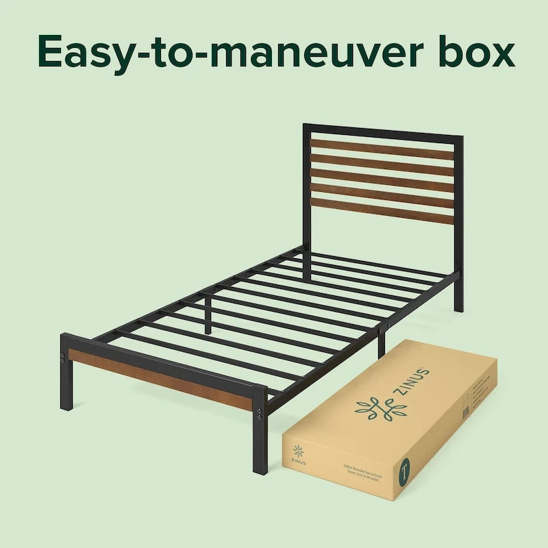 Estructura de cama con plataforma de bambú marrón y metal