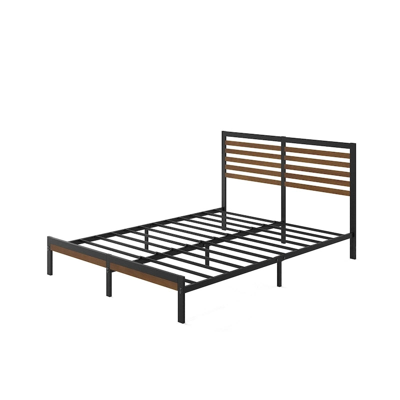 Estructura de cama con plataforma de bambú marrón y metal