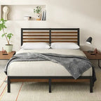 Estructura de cama con plataforma de bambú marrón y metal