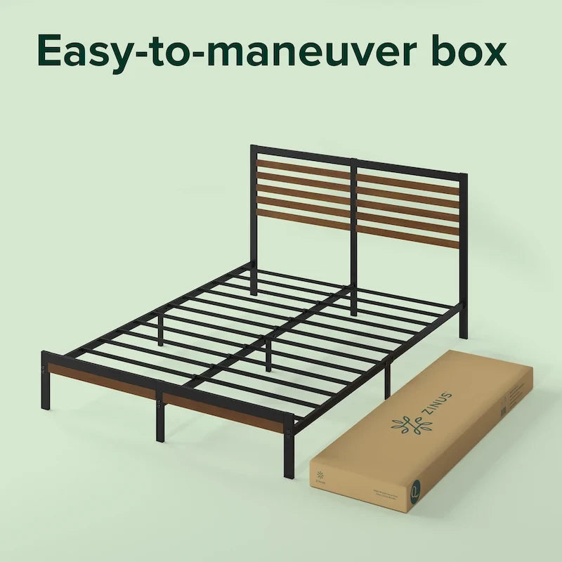 Estructura de cama con plataforma de bambú marrón y metal