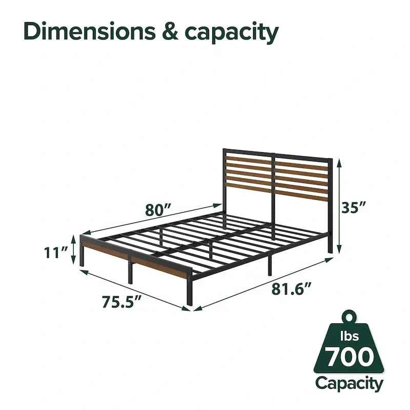 Estructura de cama con plataforma de bambú marrón y metal