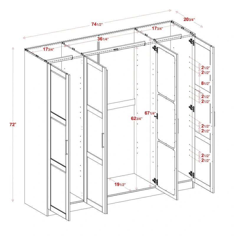 Armario de puerta con puertas de madera maciza o con espejo