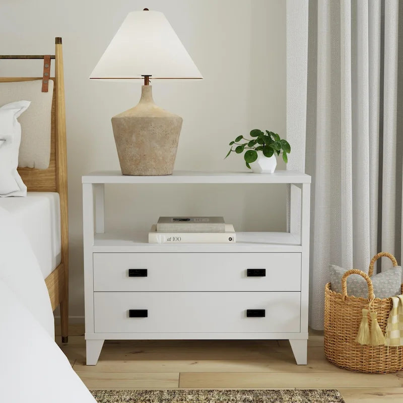 Handmade Wood 2-Drawer Nightstand with Open Shelf by East at Main