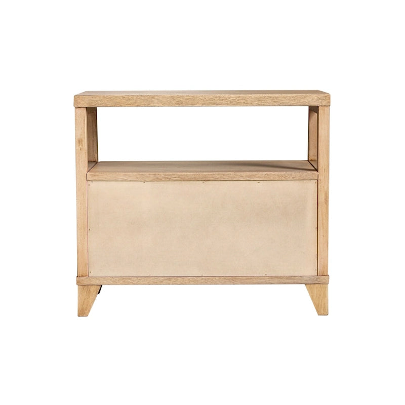 Mesita de noche de madera artesanal con 2 cajones y estante abierto