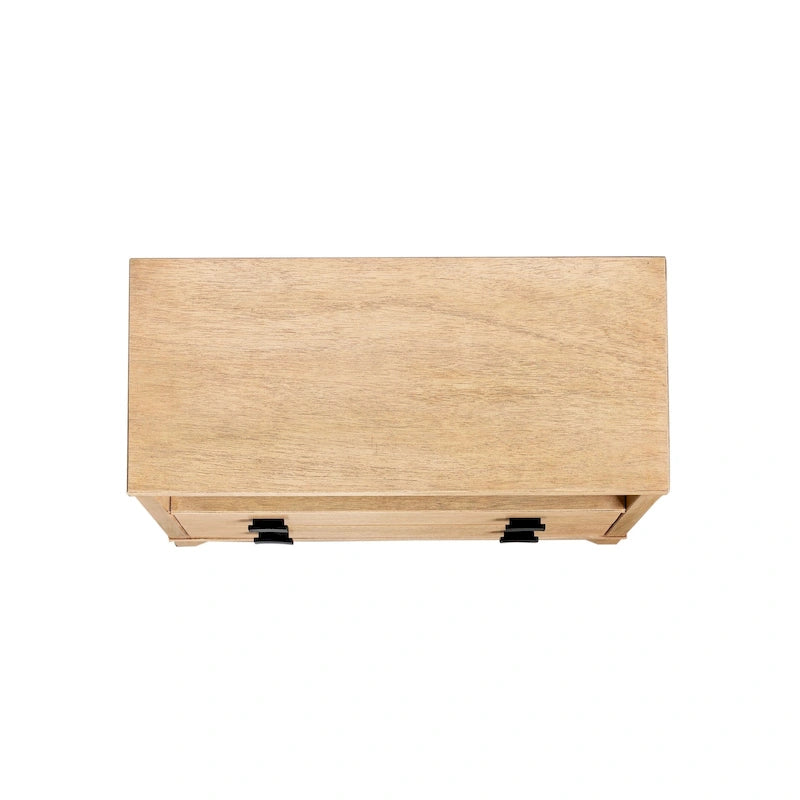 Mesita de noche de madera artesanal con 2 cajones y estante abierto