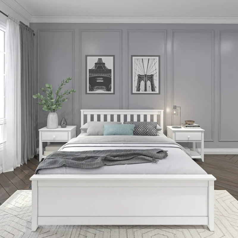 Cama Queen Clásica de Plataforma de Madera Real