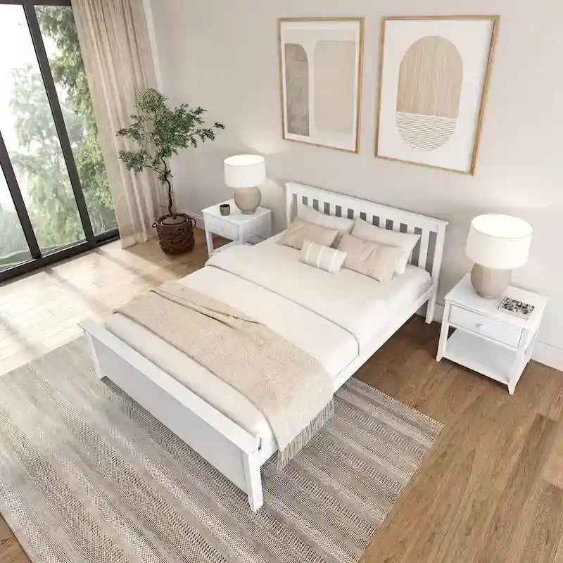 Cama Queen Clásica de Plataforma de Madera Real