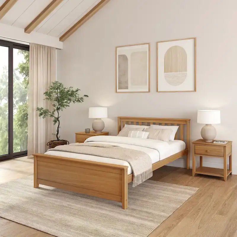 Cama Queen Clásica de Plataforma de Madera Real