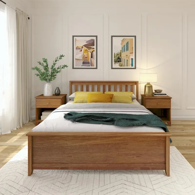 Cama Queen Clásica de Plataforma de Madera Real