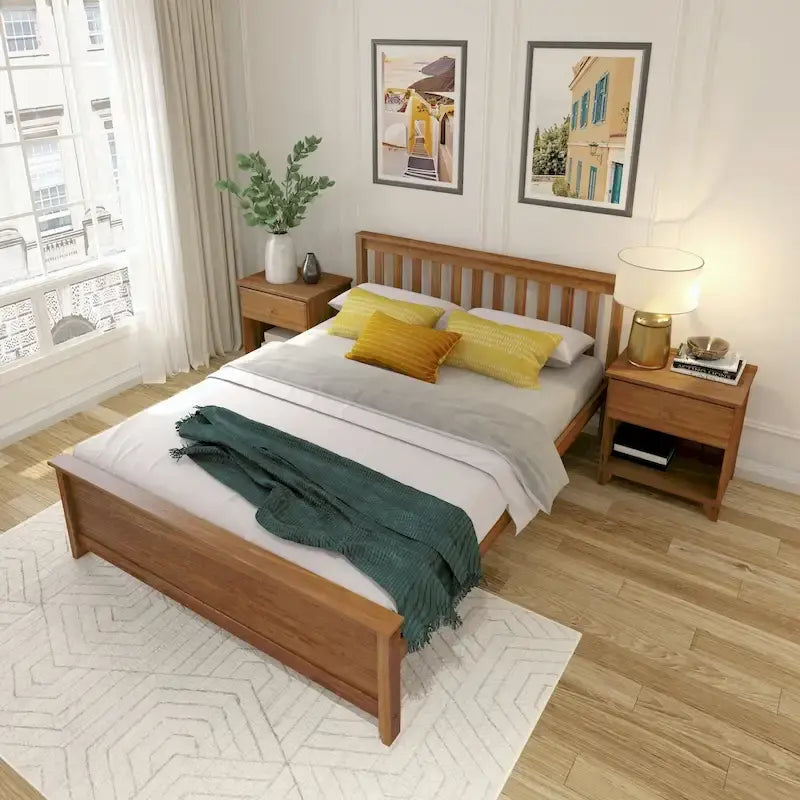 Cama Queen Clásica de Plataforma de Madera Real