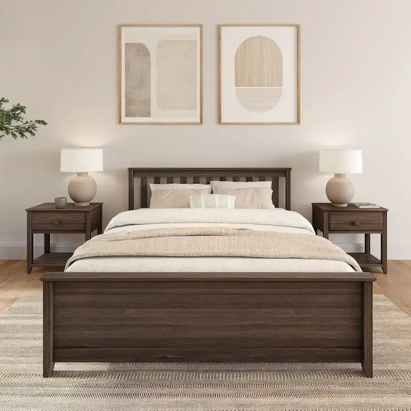 Cama Queen Clásica de Plataforma de Madera Real