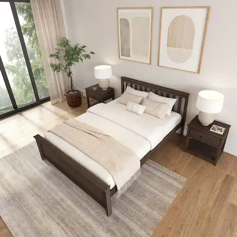 Cama Queen Clásica de Plataforma de Madera Real
