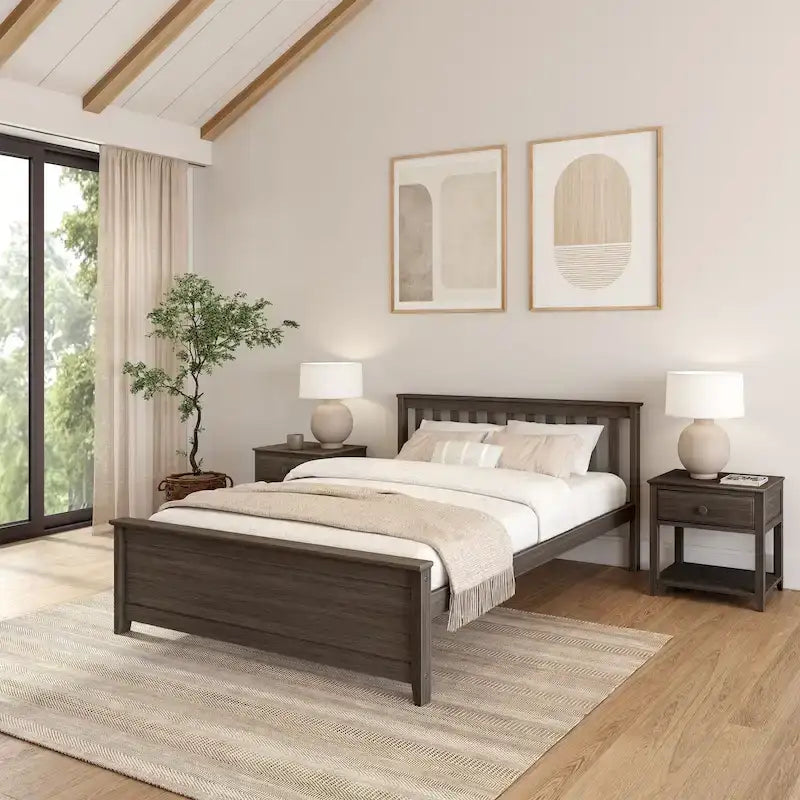 Cama Queen Clásica de Plataforma de Madera Real