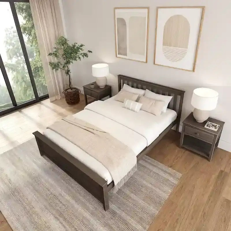 Cama Queen Clásica de Plataforma de Madera Real
