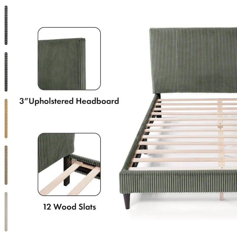 Cama de plataforma moderna tamaño Queen de pana, no necesita somier