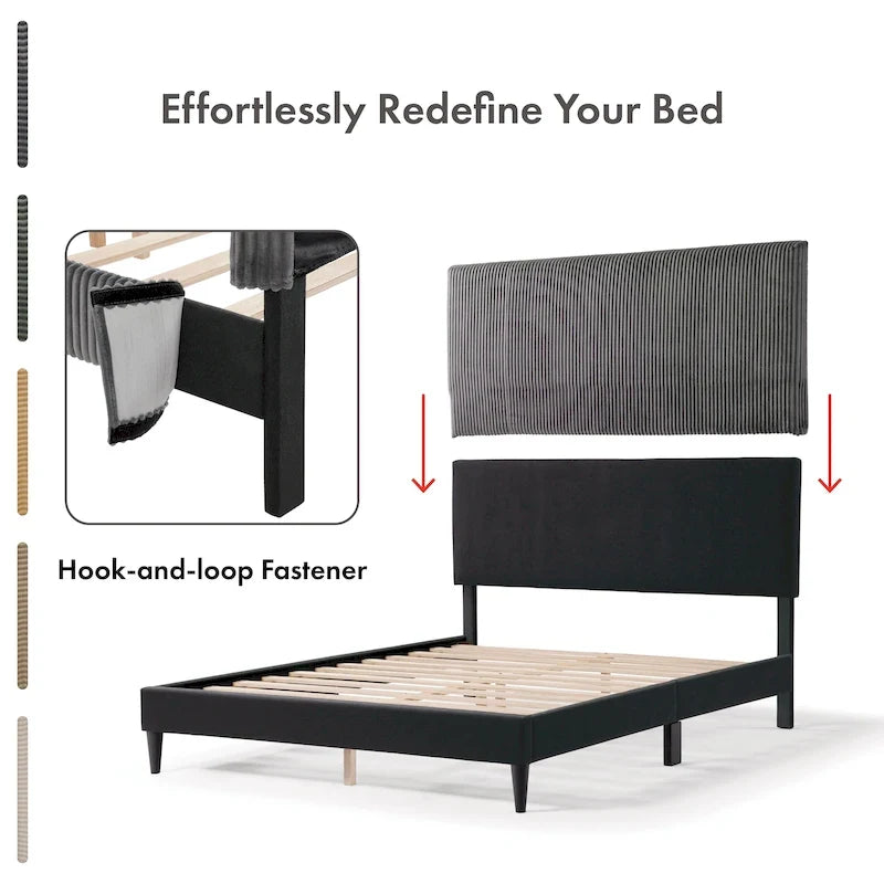 Cama de plataforma moderna tamaño Queen de pana, no necesita somier