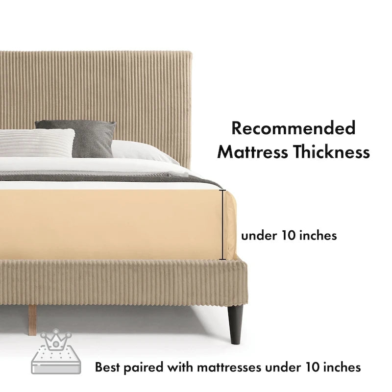 Cama de plataforma moderna tamaño Queen de pana, no necesita somier