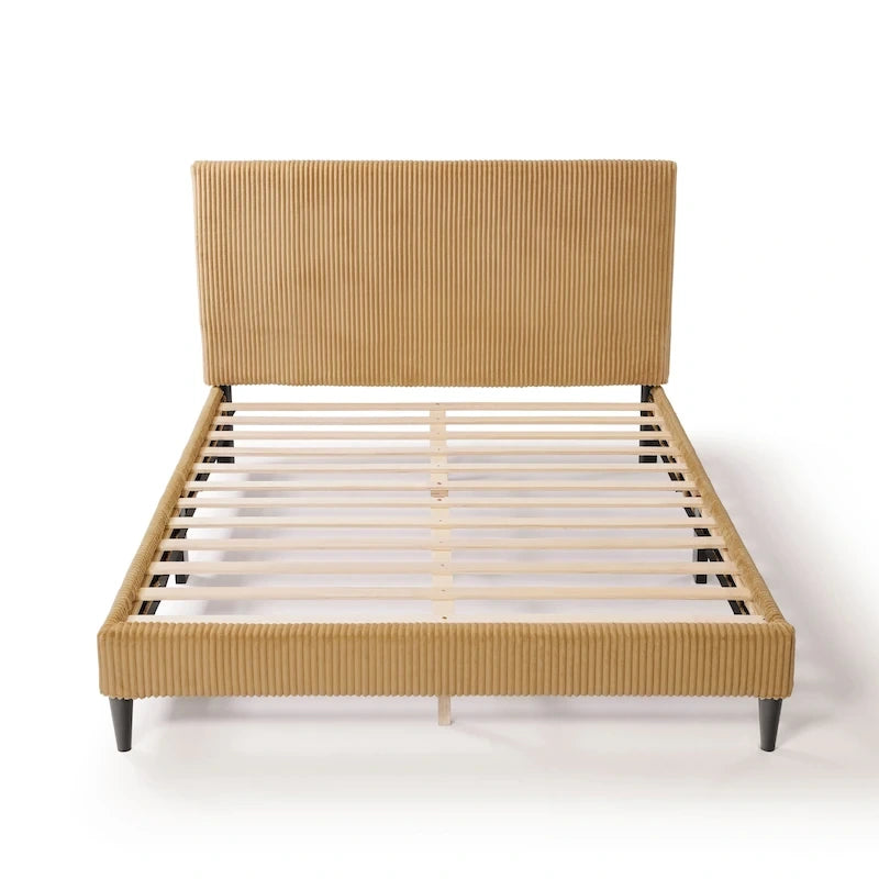 Cama de plataforma moderna tamaño Queen de pana, no necesita somier