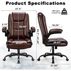 Silla de oficina para personas grandes y altas, ergonómica, de respaldo alto, de cuero, ejecutiva, con brazos acolchados abatibles