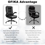 Silla de oficina para personas grandes y altas, ergonómica, de respaldo alto, de cuero, ejecutiva, con brazos acolchados abatibles