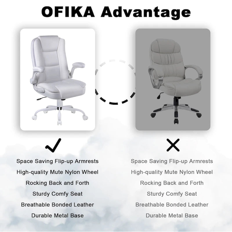 Silla de oficina para personas grandes y altas, ergonómica, de respaldo alto, de cuero, ejecutiva, con brazos acolchados abatibles