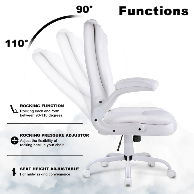 Silla de oficina para personas grandes y altas, ergonómica, de respaldo alto, de cuero, ejecutiva, con brazos acolchados abatibles