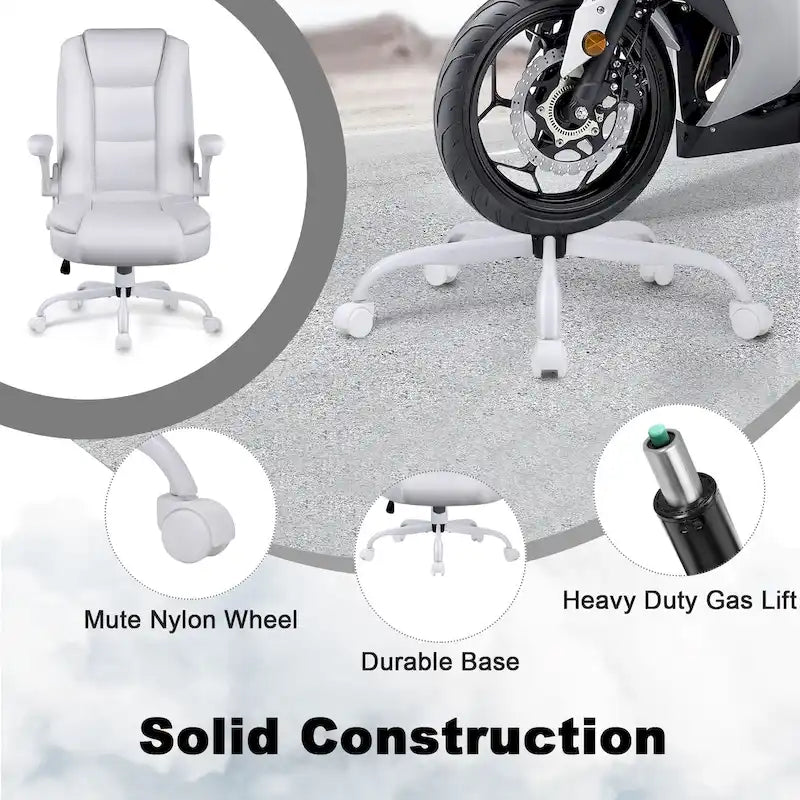 Silla de oficina para personas grandes y altas, ergonómica, de respaldo alto, de cuero, ejecutiva, con brazos acolchados abatibles