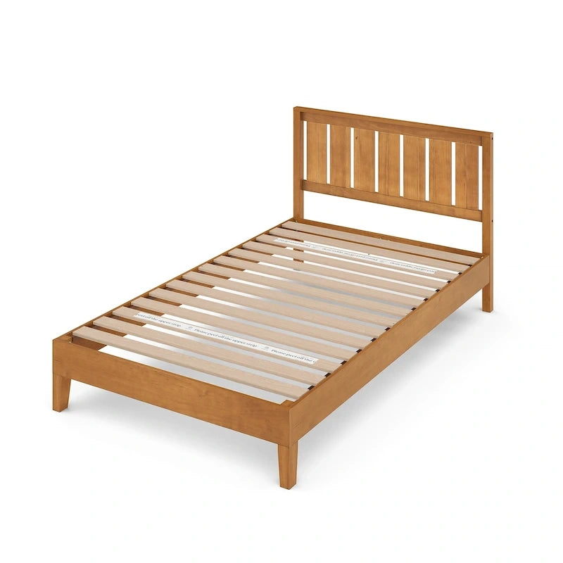 Base de cama de plataforma de madera rústica de pino de lujo