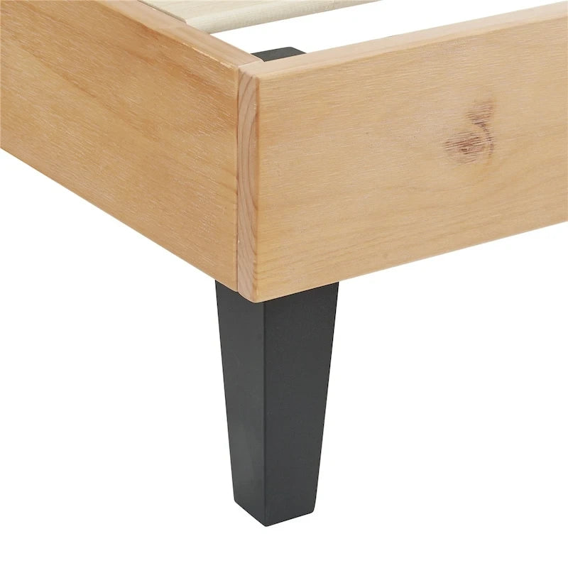 Cama de Plataforma de Madera Sólida de Mediados de Siglo, Base de Cama con Cabecero de Altura Ajustable, No Requiere Somier