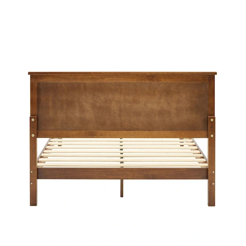 Cama de Plataforma de Madera Sólida de Mediados de Siglo, Base de Cama con Cabecero de Altura Ajustable, No Requiere Somier