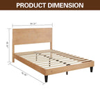 Cama de Plataforma de Madera Sólida de Mediados de Siglo, Base de Cama con Cabecero de Altura Ajustable, No Requiere Somier