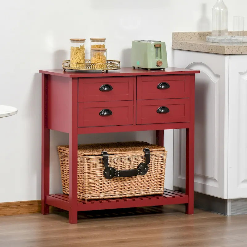 Aparador, bufé, mueble de almacenamiento y mesa consola con 4 cajones y estante inferior de listones para cocina, sala de estar
