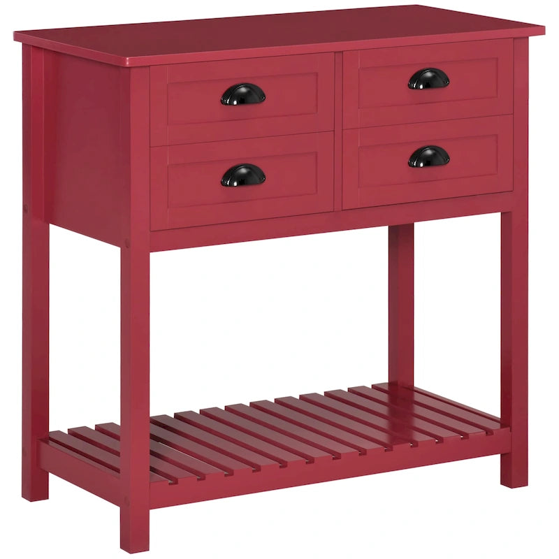 Aparador, bufé, mueble de almacenamiento y mesa consola con 4 cajones y estante inferior de listones para cocina, sala de estar