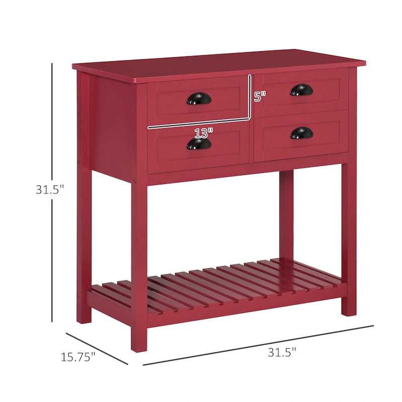 Aparador, bufé, mueble de almacenamiento y mesa consola con 4 cajones y estante inferior de listones para cocina, sala de estar