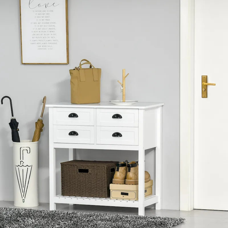 Aparador, bufé, mueble de almacenamiento y mesa consola con 4 cajones y estante inferior de listones para cocina, sala de estar