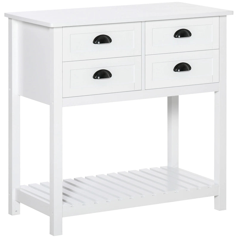 Aparador, bufé, mueble de almacenamiento y mesa consola con 4 cajones y estante inferior de listones para cocina, sala de estar