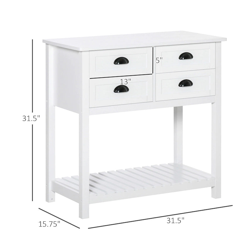 Aparador, bufé, mueble de almacenamiento y mesa consola con 4 cajones y estante inferior de listones para cocina, sala de estar
