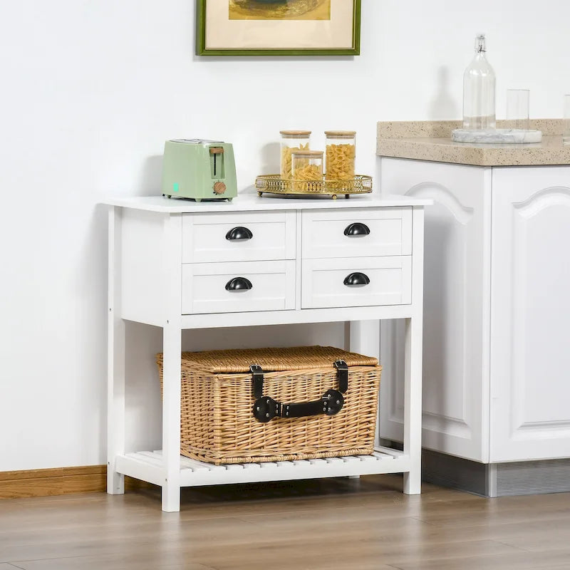 Aparador, bufé, mueble de almacenamiento y mesa consola con 4 cajones y estante inferior de listones para cocina, sala de estar