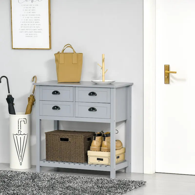 Aparador, bufé, mueble de almacenamiento y mesa consola con 4 cajones y estante inferior de listones para cocina, sala de estar