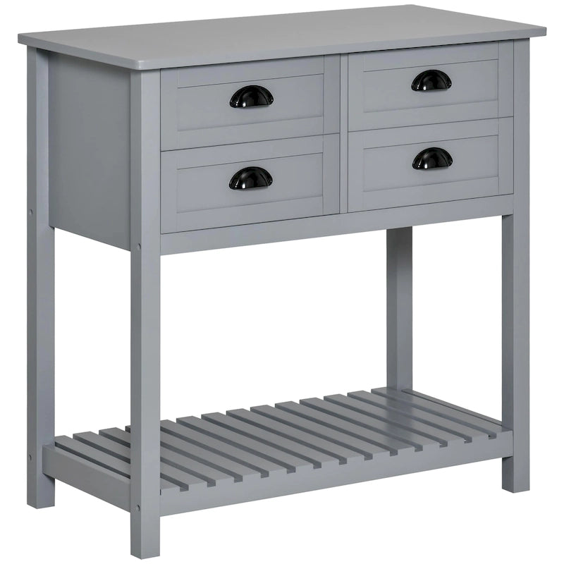Aparador, bufé, mueble de almacenamiento y mesa consola con 4 cajones y estante inferior de listones para cocina, sala de estar