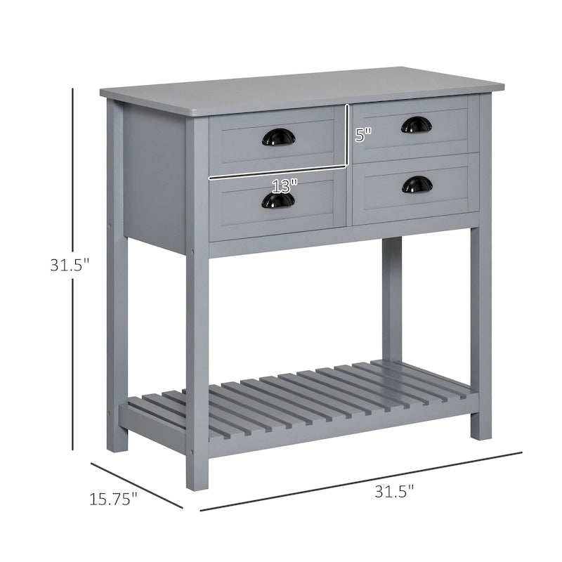 Aparador, bufé, mueble de almacenamiento y mesa consola con 4 cajones y estante inferior de listones para cocina, sala de estar