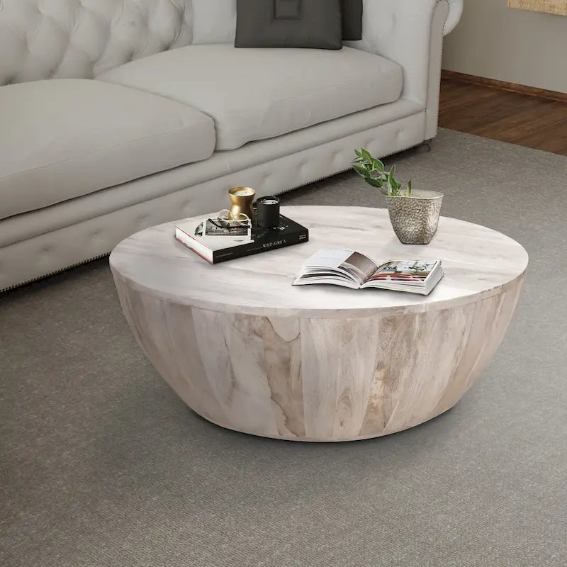 Mesa de centro redonda de madera de mango de 35.5 pulgadas con vetas sutiles